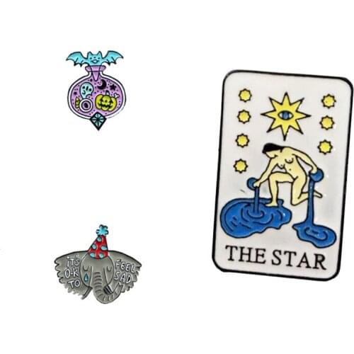 Colorful Enamel Badge Bat Devil Potion Sad Elephant Face Pretty Womam Star Skates Pin Brooch Badge Gift for man and woman