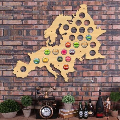 Euro Wood Map Cap Catcher European Beer Cap Map Pub Bar Wooden Wall Sign Beer Bottle Cap Display Holder Man Cave Beer Lover Gift