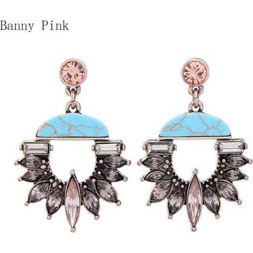 Ethnic Geo Synthetic Stone Pendant Studs Earrings Vintage Alloy Geo Crystal Statement Post Earrings Fashion Jewelry Pendientes