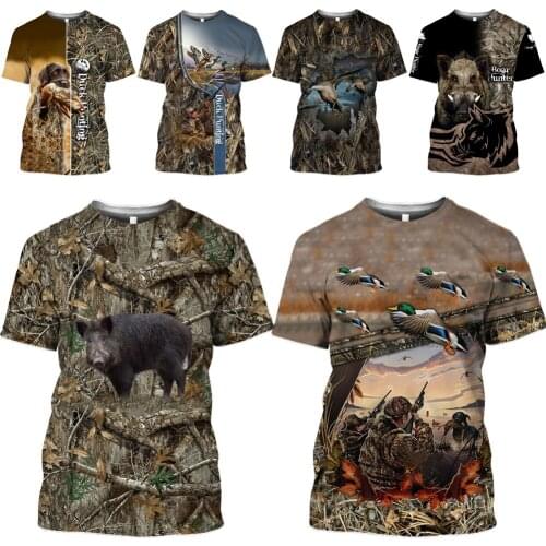 HOXIXIB Wild Boar T Shirt Men Elk 3D Jungle Hide Camouflage Print Field Hunt Tshirt Game Cute Animals Deer Reed Women Streetwear