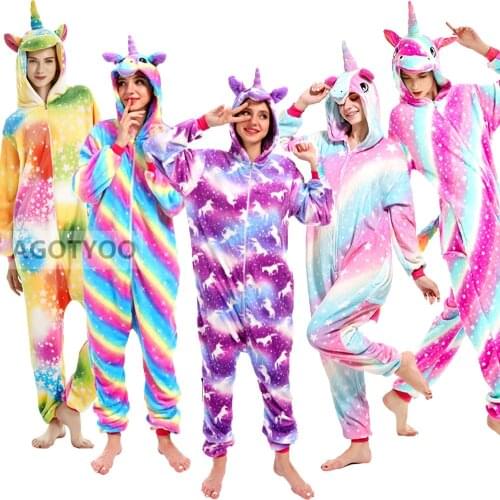 Animal Stitch Unicorn Onesies Adults Teenagers Women Men Pajamas Funny Flannel Warm Soft Overall Onepiece Night Home Jumpsuit