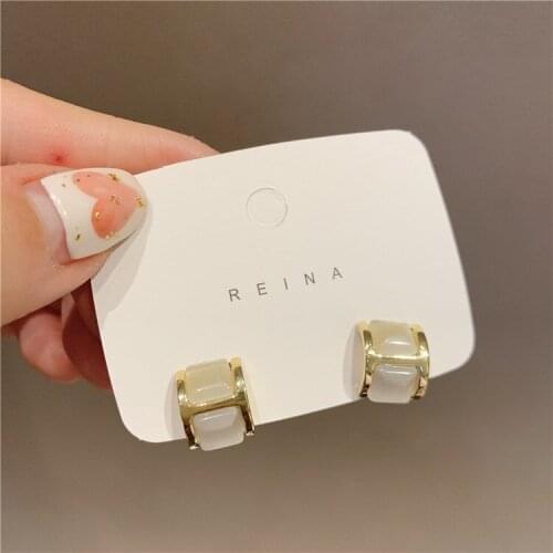 Korea New Design Fashion Jewelry Exquisite 14K Gold Plating Simple Opal Earrings Elegant Womens Daily Accessories