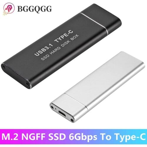 BGGQGG USB 3.1 Type-C to M.2 NGFF SSD Mobile Hard Drive Disk Box 6Gbps External Enclosure Case for m2 SATA SSD USB 3.1 2280/2260