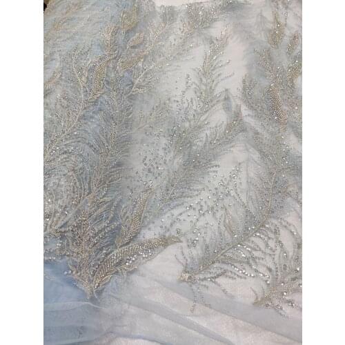 1 Yard Silver Color Bridal Wedding Dress Lace Fabric Luxury Sequin Evening Dress Ivory With Beads Bridal Dress DIY Fabric