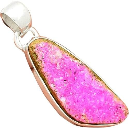 Lovegem Genuine COBALT DRUZY Pendant 925 Sterling Silver, 36 mm, AP2863