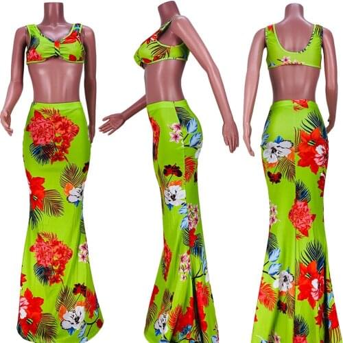 Summer Dress Womens Suit 2021 Outfit Set Woman 2 Pieces Long Clothing Halter Top Party Verano Festival Bodycon Costume 8058
