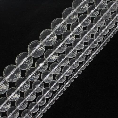 Mini.order is $7! 4-20mm 128 Faceted Rock Crystal White Clear Quartz Round Loose Beads 15"