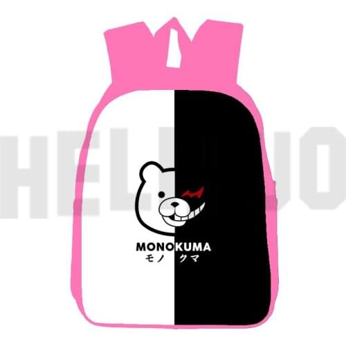 Fashion Pink 3D Danganronpa Bag 12/16 Inch Anime Cartoon Danganronpa Monokuma Backpacks for School Teenagers Girls Mochilas