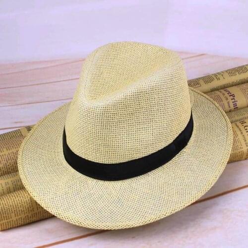 Men Straw Panama Hat Handmade Cowboy Cap Summer Beach Travel Sunhat B99