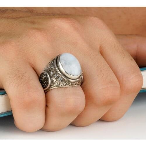 925 Sterling Silver Ring for Men Onyx Stone, Jewelry Fashion Vintage Gift Onyx black , pearl white Mens Rings All Size