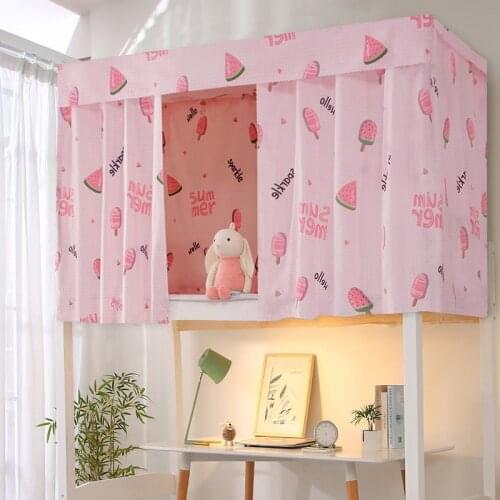 Printed Dormitory Bed Curtain with Rope & Clasp College Single Bed Shade Cloth for 4/4.5 inch Bunk Bed B1