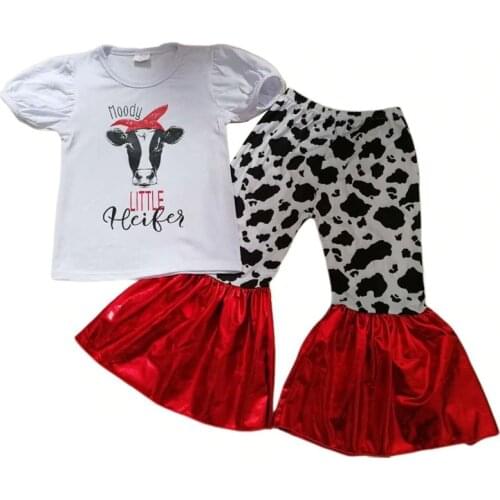 2020 kid New arrival moody cow girls outfits fashion summer shirt personality bell bottoms pants 2 pieces sets child clothing
