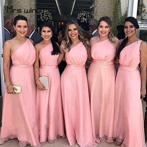 Mrs win Bridesmaid Dresses For Girl Elegant One Shoulder A Line Sleeveless HR155 Long Wedding Party Gowns Vestido Madrinha 2020