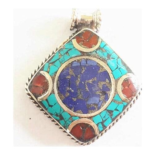 TBP291 Indian White Metal Copper Inlaid Colorful Stone Flower Pendants