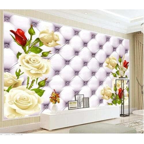 Custom wallpaper for walls 3 d for living room White rose wallpapers soft bag TV background wall