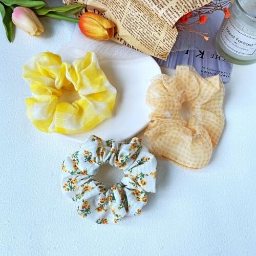 3pcs/set hair tie Sweet Peach Pink & Grape Purple Retro Floral Plaid Hair band Girls Hair Cord Elastic holder Hair Accessories