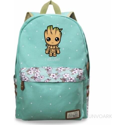 Marvel Galaxy guard Groot backpack pattern floral backpack boys and girls travel bag sports bag