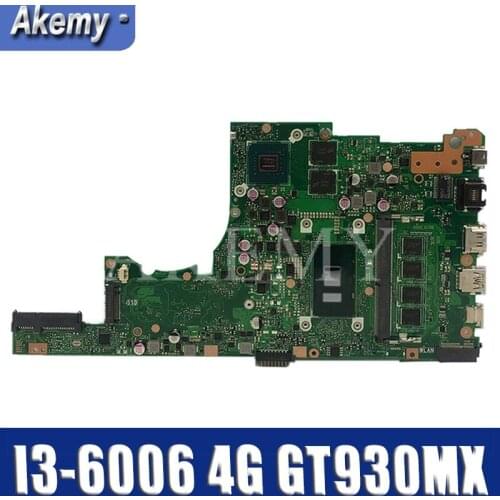 SAMXINNO For Asus X405U X405UN X405UR X405UQ X405URP X405UF Laotop Mainboard X405UR Motherboard W/ I3-6006U 4GB RAM GT930MX