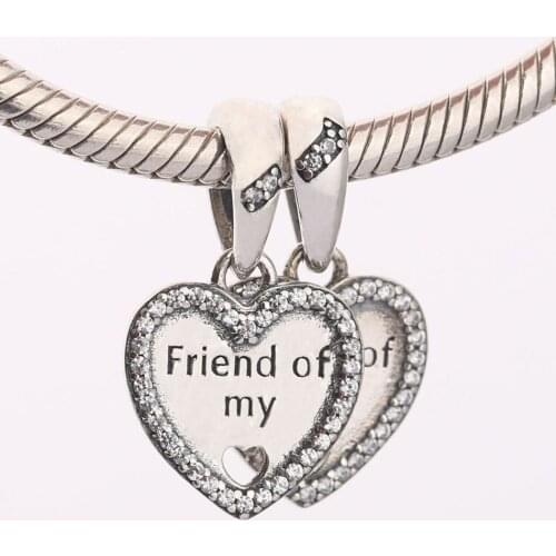 S925 Silver Pendant DIY Jewelry Hearts of Friendship Dangle Charm fit Lady Bracelet Bangle Lady Gift