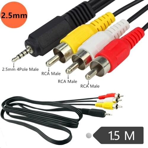ERE 4 Pole 2.5mm Mini Stereo Aux Male to 3RCA Male Plug Connector Adapter Audio AV Video Cable Cord 1.5m/5ft