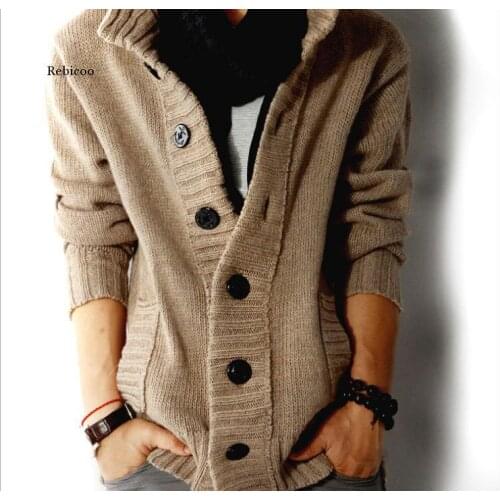New Sweater Cardigan Men Thick Sleeve Long Jacket Fashion Casual Slim Loose Collar Button Knit Solid Color Sweater for Men