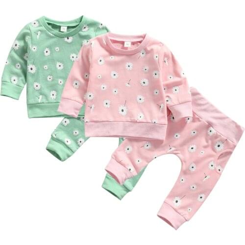 Infant Baby Girls Sweater + Pants, Flower Pattern Pocket Decoration Elastic Waist Spring and Autumn Clothing