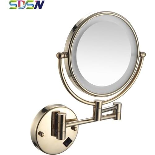 LED Bathroom Mirrors SDSN Gold Bathroom LED Mirror 3x 5x 7x 10x Make Up Mirror Quality Brass Bathroom Black LED Mirror With Plug