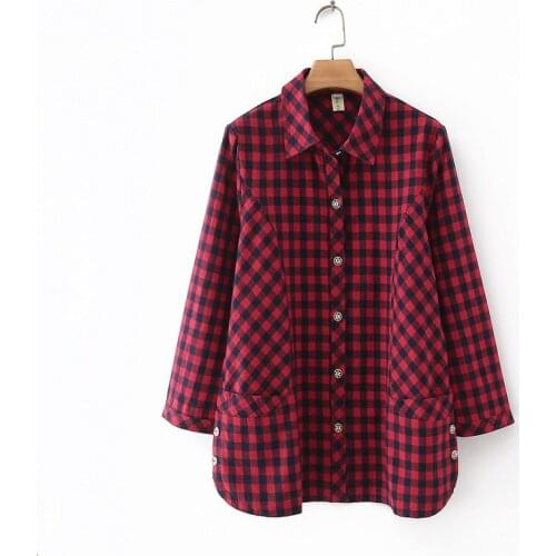 Plus Size XL-5XL Womens Long Sleeve Plaid Blouse A-line Oversized Tops