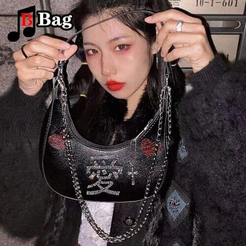 Gothic women shoulder bag Non mainstream love Y2K Spice Girl Euro American crescent retro underarm bag Handbag tote