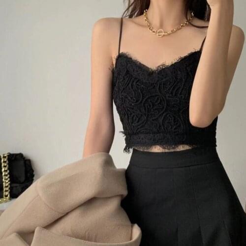 Summer New Sexy Lace Crop Tops Spaghetti Strap Top Off Shoulder Sleeveless Solid Color Camis for Women White Corset Top
