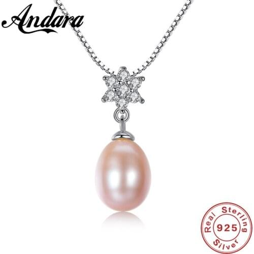 Natural Freshwater Pearls Necklaces Pendant 925 Sterling Silver Fine Jewelry AAAAA Flower Zircon Necklace Gift For Women