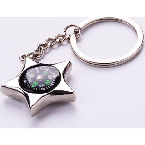1 pcs Pentagram personality multifunction key chains compass key cover ring silver Color keychain about 10cm