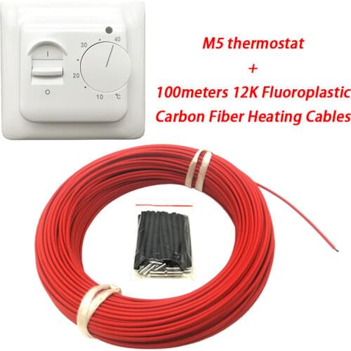 100m 12k Fluoroplastic with thermostat Can shipped from Russian Red Infrared Carbon Fiber Warm Floor Heating Cable Minco Heat