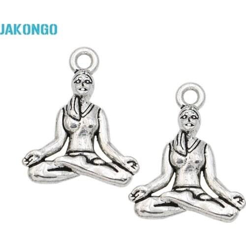 20pcs Antique Silver Plated Yoga Girl Charms Pendants for Jewelry Making Bracelet Necklace DIY Handmade Craft 20x16mm