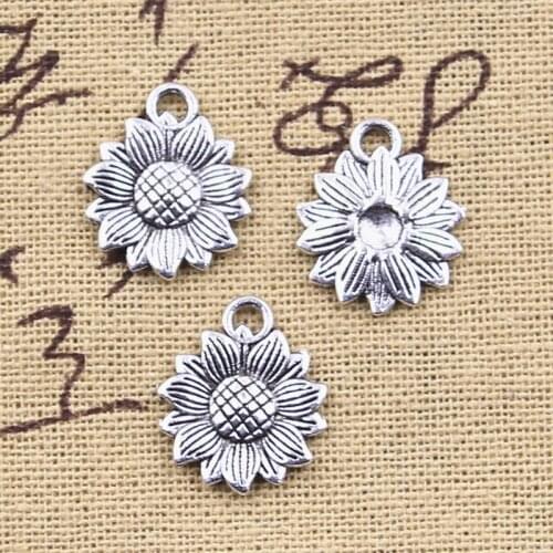 20pcs Charms sunflower flower 18x15mm Antique Bronze Silver Color Pendants DIY Crafts Making Findings Handmade Tibetan Jewelry