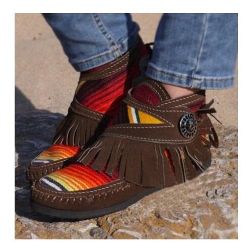 2020 New Women Tassel Stripe Ankle Boots Womens Sewing Warm Woman Flats Female Shoe Ladies Casual Hook Loops Footwear Plus Size