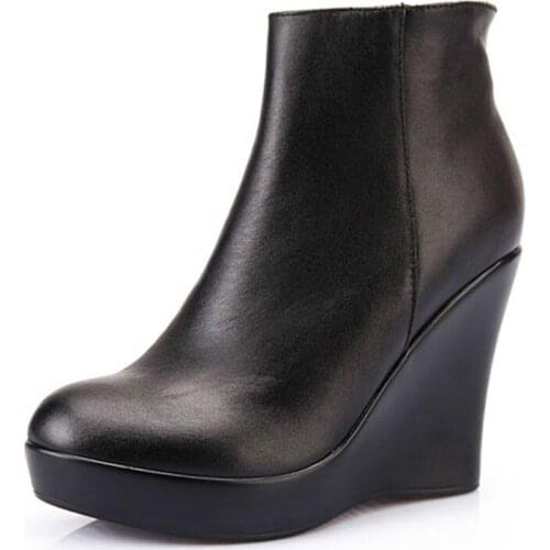 2020 Genuine Leather Autumn Winter Boots Shoes Women Ankle Boots Female Wedges Boots Women Boot Platform Shoes
