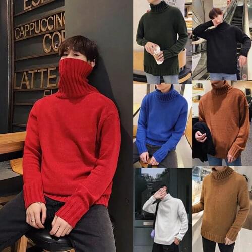2020 Casual Men Women Autumn Winter Knit Sweater Long Sleeve Turtle Neck Solid Color Jumper- Male Knitted Pullovers Basic Tops