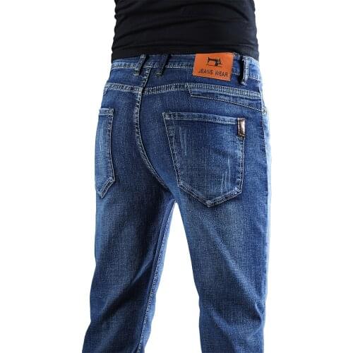 2021 Cotton Style New Jeans Men Stylish Fashion Straight Denim Pants Business Classic Mens Trousers light Blue plus size 28-40