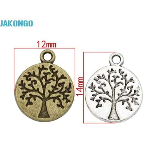40pcs Antique Silver Plated Round Tree of Life Charms Pendants for Jewelry Making DIY Handmade Craft 14x12mm