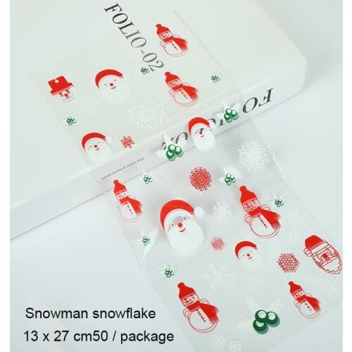 50pcs Santa Claus Christmas Tree Elk PVC Bags Transparent Clear Gift Bag For Christmas Gift Baking Candy Cookie Package