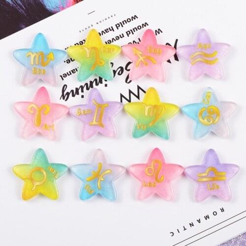 AIJJU 26mm Resin Twelve Constellations Patch Jewelry DIY Mobile Phone Shell/Hairpin/Earrings Pendant Jewelry Fridge Accessories