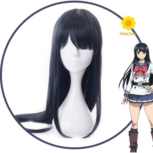 Anime High-Rise Invasion Honjo Yuri Cosplay Wig Long Dark Blue Black Hair Heat Resistant Hair + Wig Cap Party Role Play Props