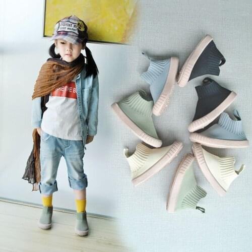 Spring and Autumn Casual Fly Woven Childrens Ankle Boots High-Top Breathable Soft Bottom Slip on Socks Boots Toddler Shoes XNN