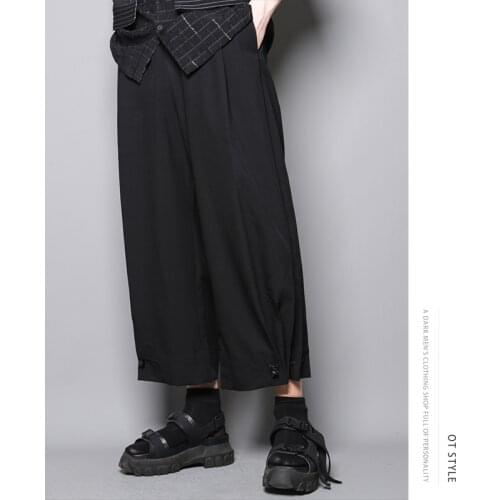 Dark, Yamamoto style, drawstring, pleated leg, straight leg, wide-legged pants, loose, minimalist, hip