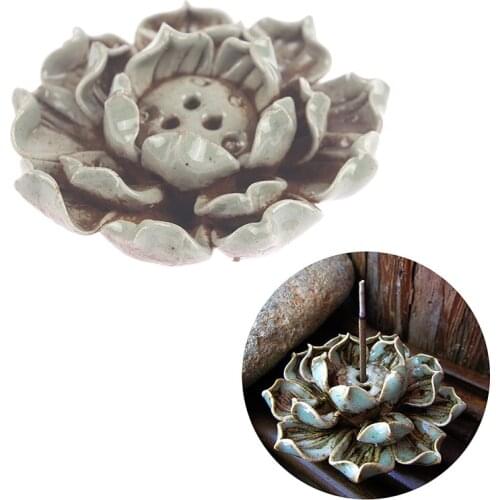 Incense Burner Stick Holder Ceramic Lotus Flower Shape Incense Burner Stick Cone Burner Holder Incense Base Plug Home Decoration