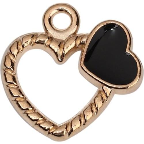 DoreenBeads Zinc Based Alloy Charms Heart Gold Colorful Stripe Enamel Pendant DIY Findings 18mm( 6/8") x 18mm( 6/8"), 20 PCs