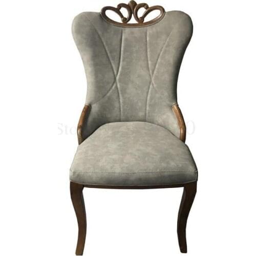 European Gray Soft Leather Solid Wood Carved Dining Chair Home Restaurant Pu Leather Chair Western Restaurant Box Dining