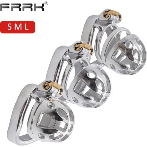 FRRK Sissy Chastity Cage Ultra Small Authentic Metal Cock Device Steel Bird Lock Penis Rings Large BDSM Bondage Sex Toys for CBT