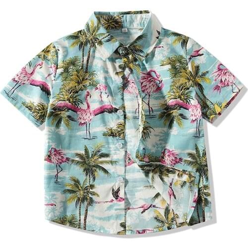 1-6Yrs Hawaii Children Boys T-Shirts Tops Summer Kids Boys Floral Blouse Clothing Outfits